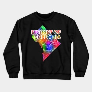 Colorful mandala art map of District of Columbia with text in multicolor pattern Crewneck Sweatshirt